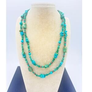 Early 2000s Carolyn Pollack Relios Turquoise Nugget Necklace – 35" Long Strand